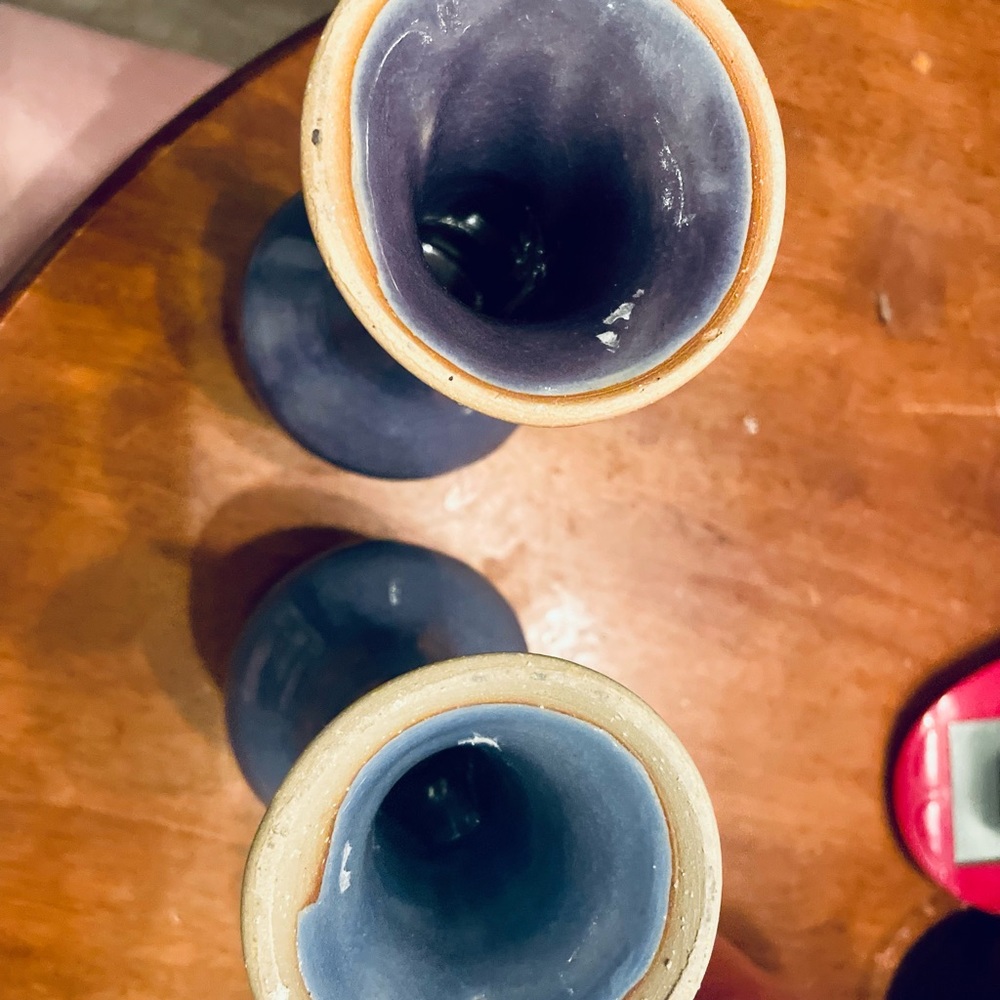 Set Of 2 stoneware Goblets Purple Blue Pottery Decorative Decor - Picture 4 of 5